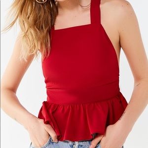 UO Red Peplum Tie Back Tank